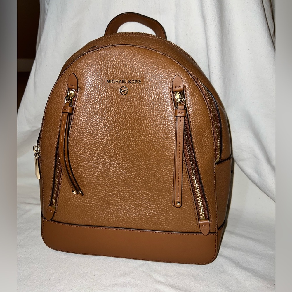 Michael Kors Cognac Brooklyn Medium Pebbled Leather Backpack